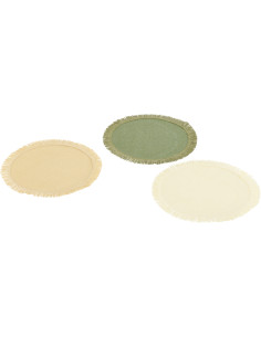 Lot de 3 Sets de table bohème Rond 38 cm Papier Vert Beige Blanc écru Avec franges Matcha 