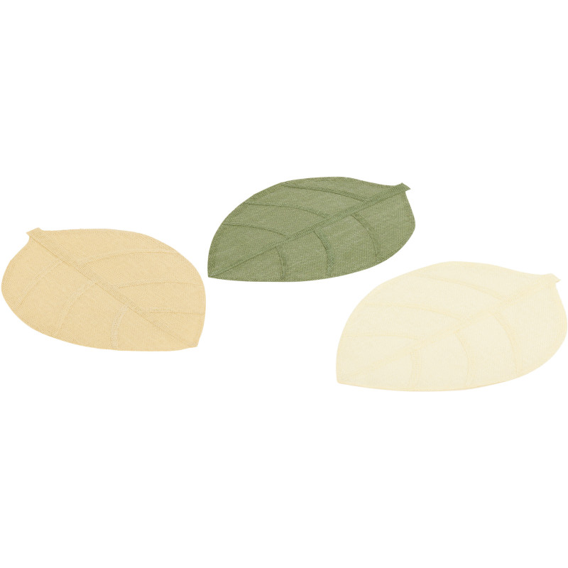 Lot de 3 Sets de table bohème Feuille 50 cm Papier Vert Beige Blanc écru Avec franges Matcha 