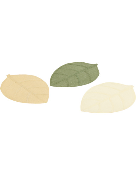Lot de 3 Sets de table bohème Feuille 50 cm Papier Vert Beige Blanc écru Avec franges Matcha 