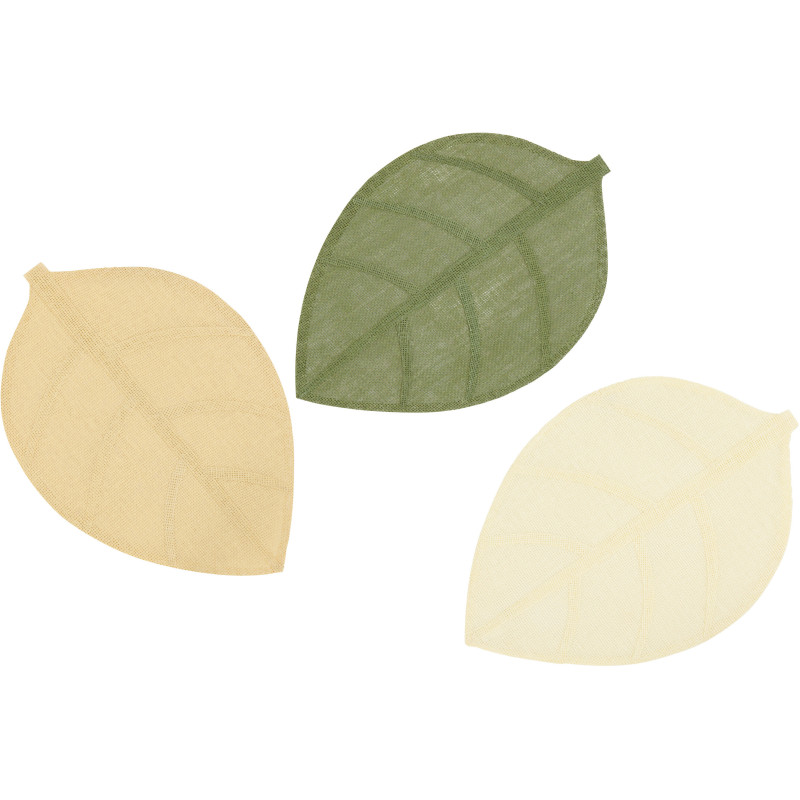 Lot de 3 Sets de table bohème Feuille 50 cm Papier Vert Beige Blanc écru Avec franges Matcha 