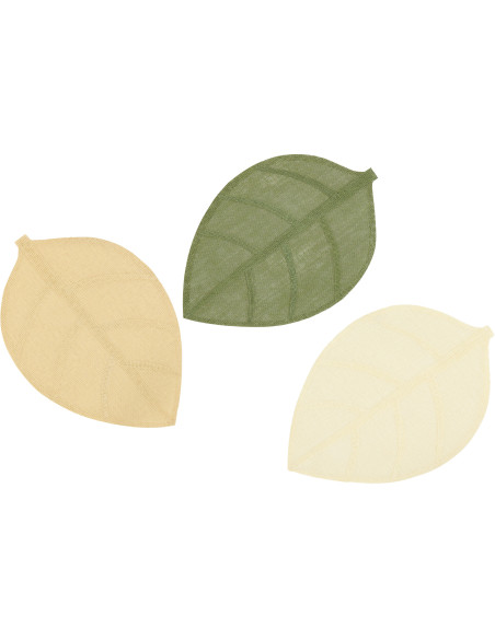 Lot de 3 Sets de table bohème Feuille 50 cm Papier Vert Beige Blanc écru Avec franges Matcha 