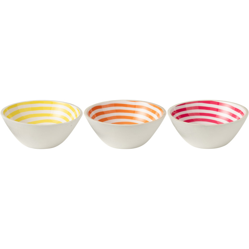 Lot de 3 Saladiers Japandi pop Rond 30 cm Bois de manguier Blanc Jaune Orange Rose Motif spirale Uzuori 