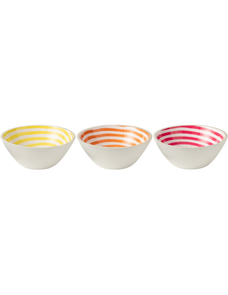 Lot de 3 Saladiers Japandi pop Rond 30 cm Bois de manguier Blanc Jaune Orange Rose Motif spirale Uzuori 