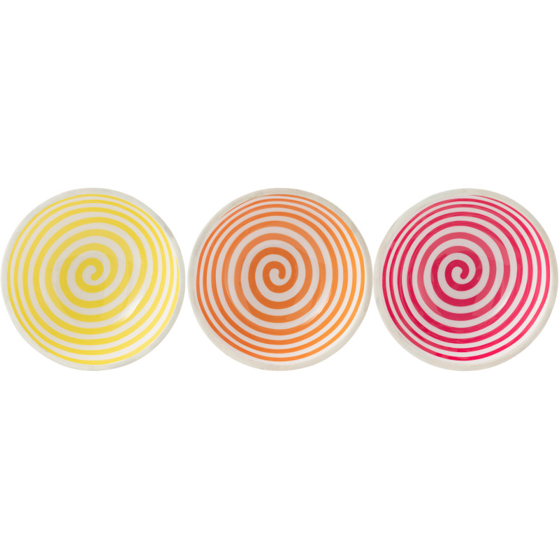 Lot de 3 Saladiers Japandi pop Rond 30 cm Bois de manguier Blanc Jaune Orange Rose Motif spirale Uzuori 