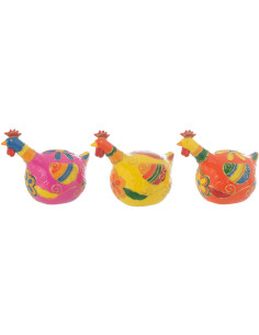 Lot de 3 Poules Folk colorées H 10 cm Résine Rose Jaune Orange Gallya 