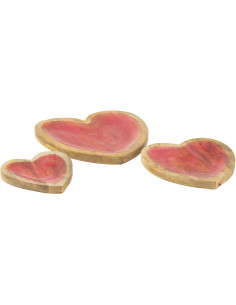 Lot de 3 Plats romantique chic Coeur Bois de manguier Naturel Rose Amorossi 