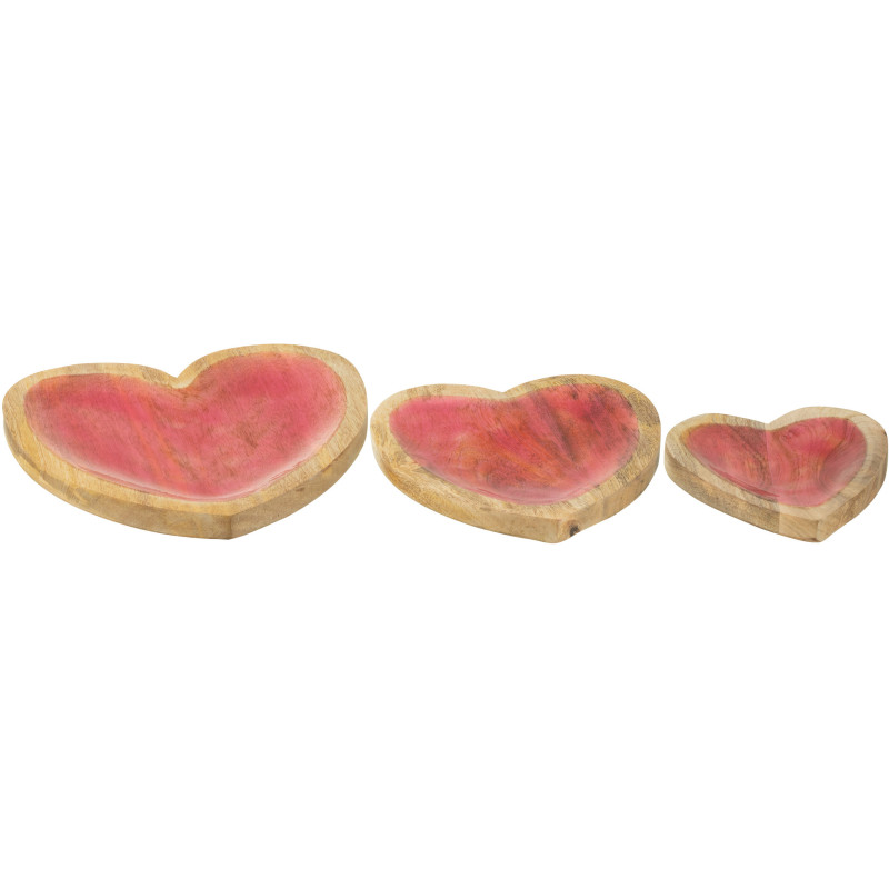 Lot de 3 Plats romantique chic Coeur Bois de manguier Naturel Rose Amorossi 