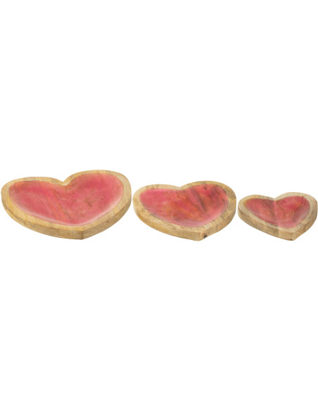 Lot de 3 Plats romantique chic Coeur Bois de manguier Naturel Rose Amorossi 