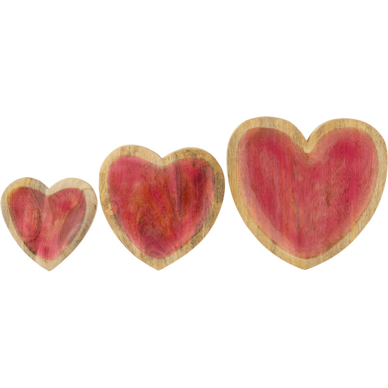 Lot de 3 Plats romantique chic Coeur Bois de manguier Naturel Rose Amorossi 