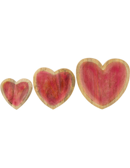Lot de 3 Plats romantique chic Coeur Bois de manguier Naturel Rose Amorossi 