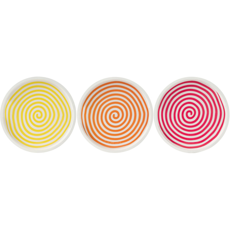 Lot de 3 Plateaux de service Japandi pop Rond 40 cm Bois de manguier Blanc Jaune Orange Rose Motif spirale Uzuori 