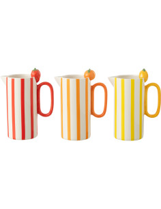 Lot de 3 Pichets design Fruits H 23 cm Dolomite Rouge Orange Jaune Blanc Motif rayures Fruixio 