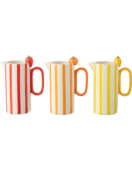 Lot de 3 Pichets design Fruits H 23 cm Dolomite Rouge Orange Jaune Blanc Motif rayures Fruixio 