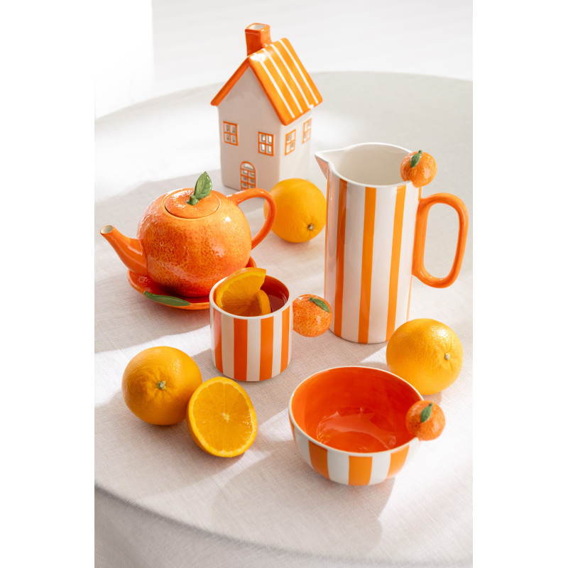 Lot de 3 Pichets design Fruits H 23 cm Dolomite Rouge Orange Jaune Blanc Motif rayures Fruixio 