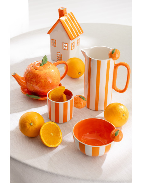 Lot de 3 Pichets design Fruits H 23 cm Dolomite Rouge Orange Jaune Blanc Motif rayures Fruixio 