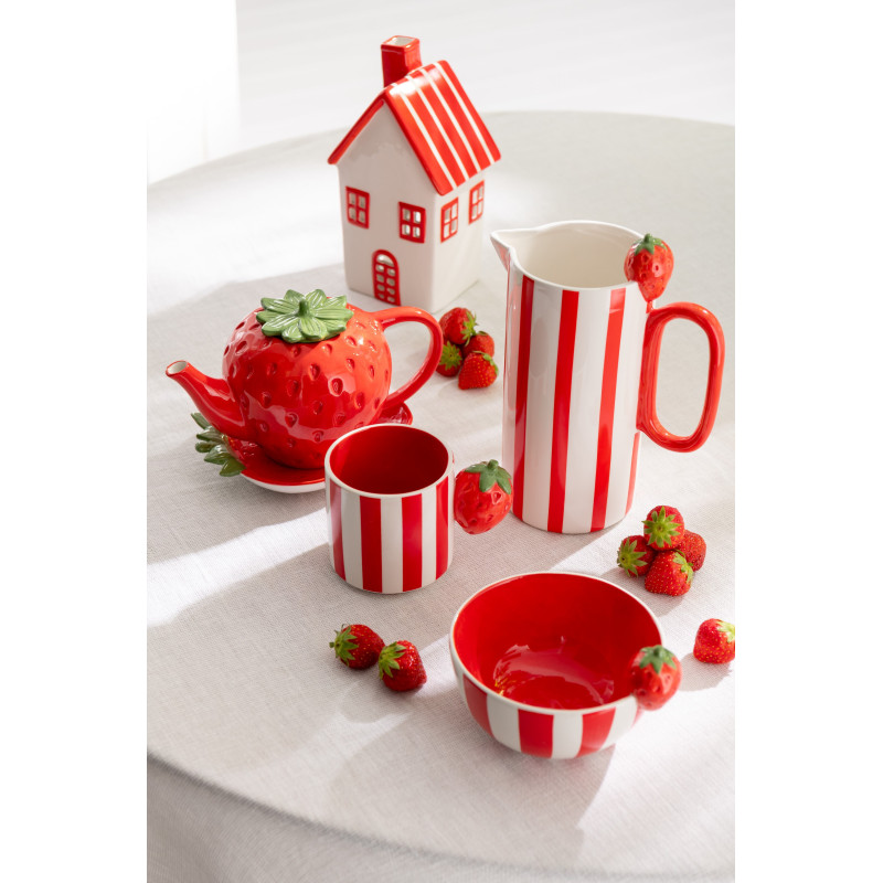 Lot de 3 Pichets design Fruits H 23 cm Dolomite Rouge Orange Jaune Blanc Motif rayures Fruixio 