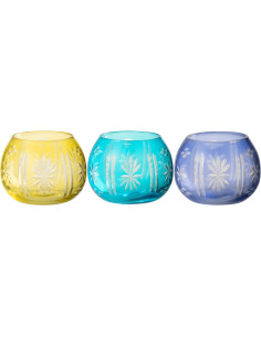 Lot de 3 Photophores style méditerrannée Boule D 9 cm Verre Jaune Turquoise Bleu Tarifa 