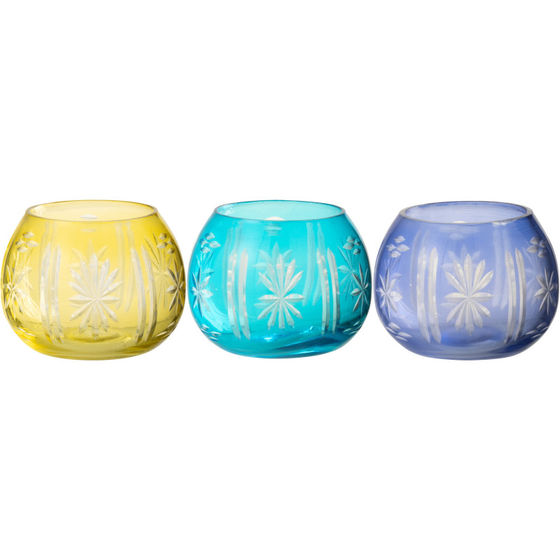 Lot de 3 Photophores style méditerrannée Boule D 9 cm Verre Jaune Turquoise Bleu Tarifa 