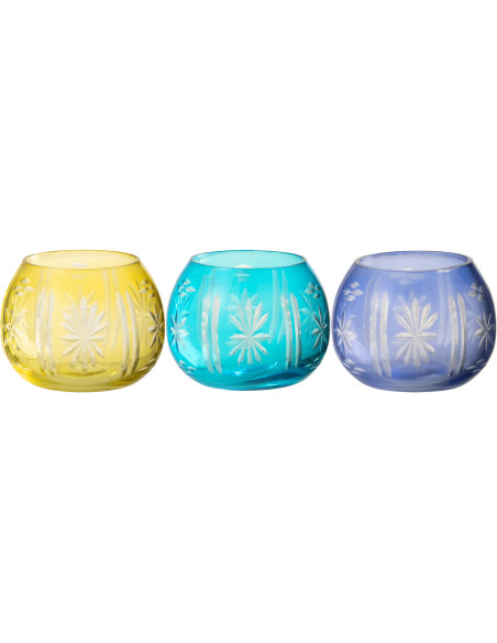 Lot de 3 Photophores style méditerrannée Boule D 9 cm Verre Jaune Turquoise Bleu Tarifa 