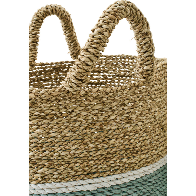 Lot de 3 Paniers de rangement style bord de mer Jonc de mer Naturel Blanc Turquoise Tressé Rivélina 