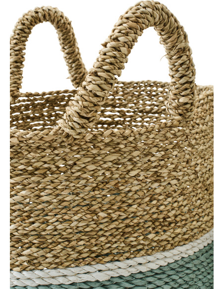 Lot de 3 Paniers de rangement style bord de mer Jonc de mer Naturel Blanc Turquoise Tressé Rivélina 