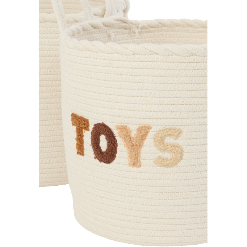 Lot de 3 Paniers de rangement jouets Coton Blanc Marron Tressé Let's Play 