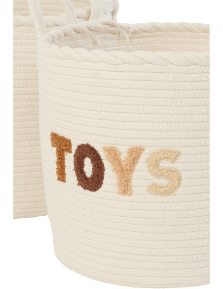 Lot de 3 Paniers de rangement jouets Coton Blanc Marron Tressé Let's Play 