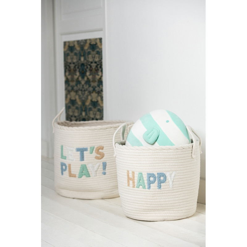 Lot de 3 Paniers de rangement jouets Coton Blanc Bleu Tressé Let's Play 