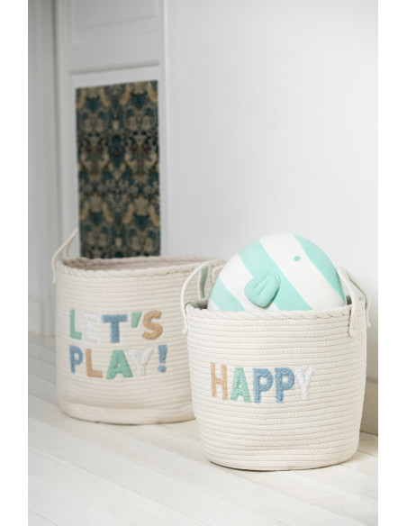 Lot de 3 Paniers de rangement jouets Coton Blanc Bleu Tressé Let's Play 