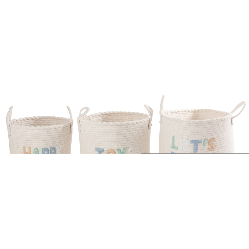Lot de 3 Paniers de rangement jouets Coton Blanc Bleu Tressé Let's Play 