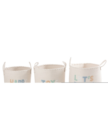 Lot de 3 Paniers de rangement jouets Coton Blanc Bleu Tressé Let's Play 