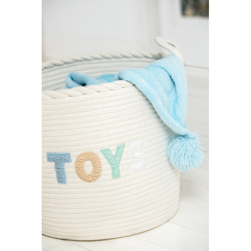 Lot de 3 Paniers de rangement jouets Coton Blanc Bleu Tressé Let's Play 