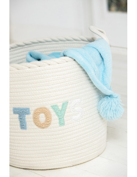 Lot de 3 Paniers de rangement jouets Coton Blanc Bleu Tressé Let's Play 