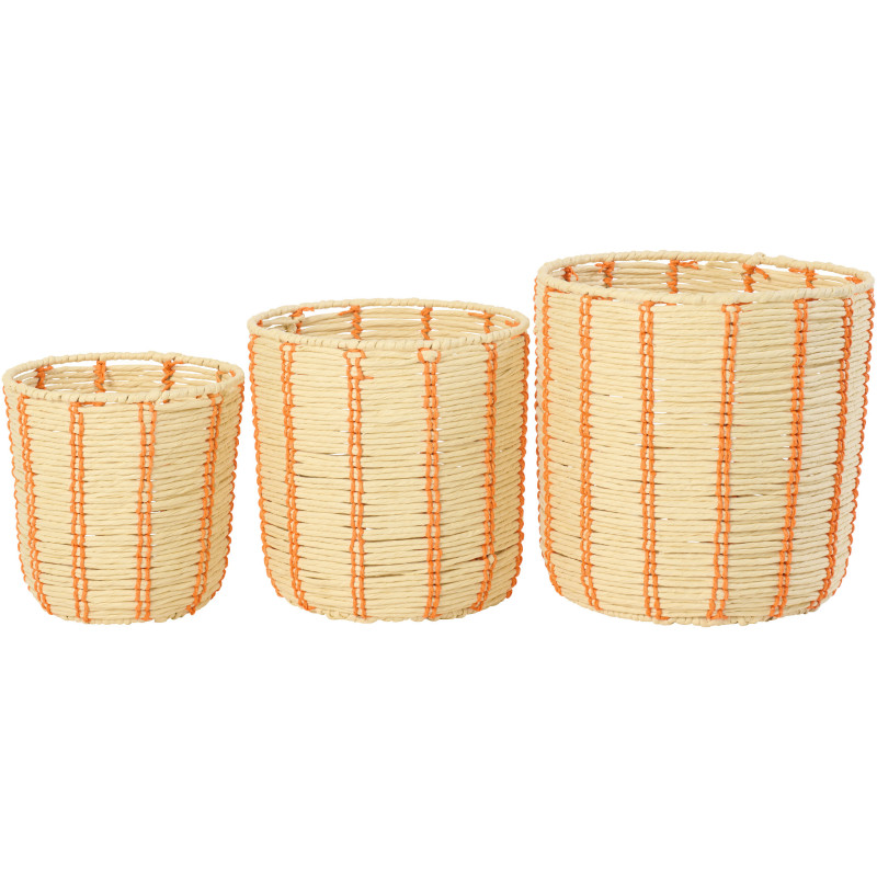 Lot de 3 Paniers de rangement ethnique chic Papier Naturel Orange Tressé Métal Noryado 