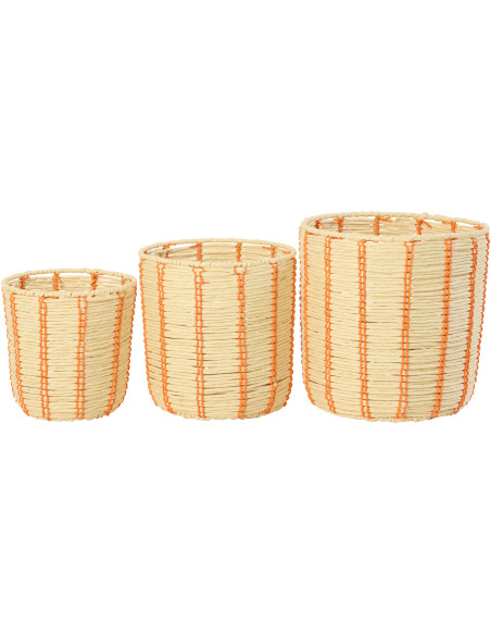 Lot de 3 Paniers de rangement ethnique chic Papier Naturel Orange Tressé Métal Noryado 