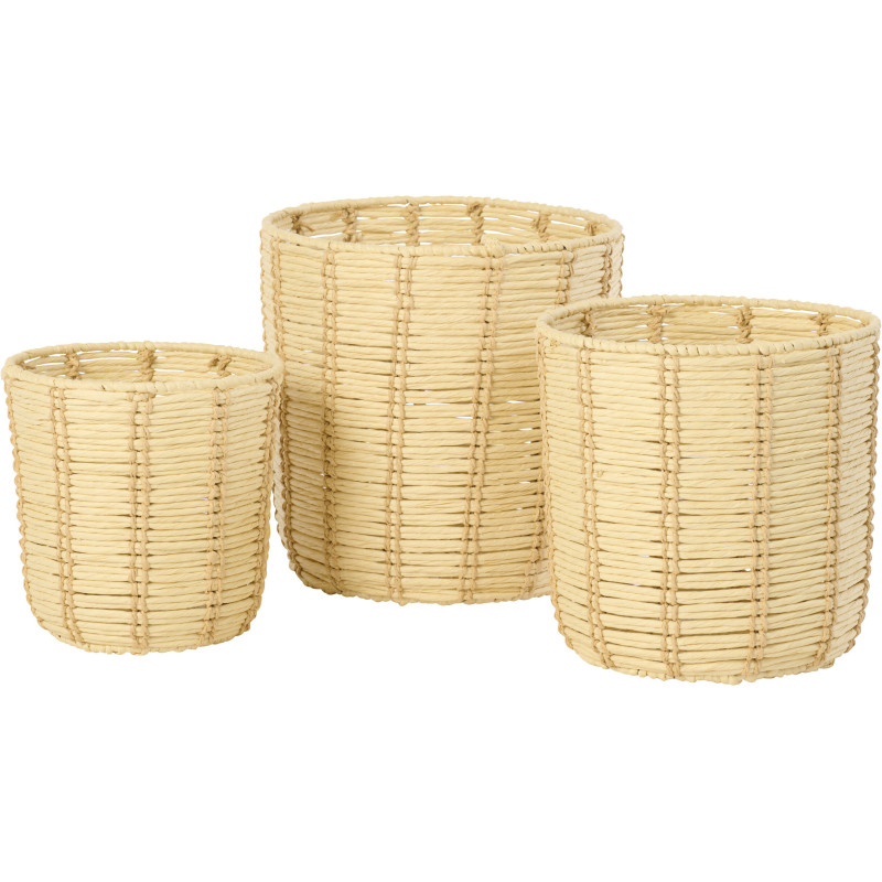 Lot de 3 Paniers de rangement ethnique chic Papier Naturel Beige Tressé Métal Noryado 
