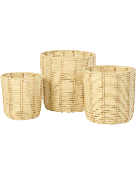 Lot de 3 Paniers de rangement ethnique chic Papier Naturel Beige Tressé Métal Noryado 