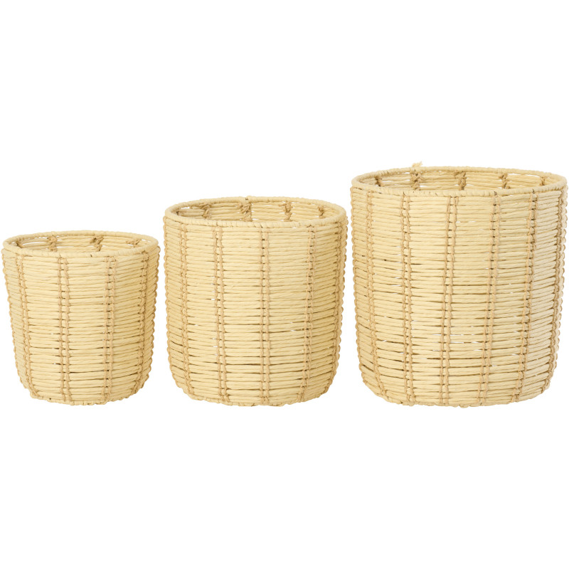 Lot de 3 Paniers de rangement ethnique chic Papier Naturel Beige Tressé Métal Noryado 
