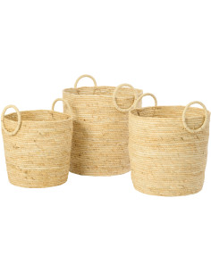Lot de 3 Paniers de rangement ethnique chic Maïs Naturel Calindra 