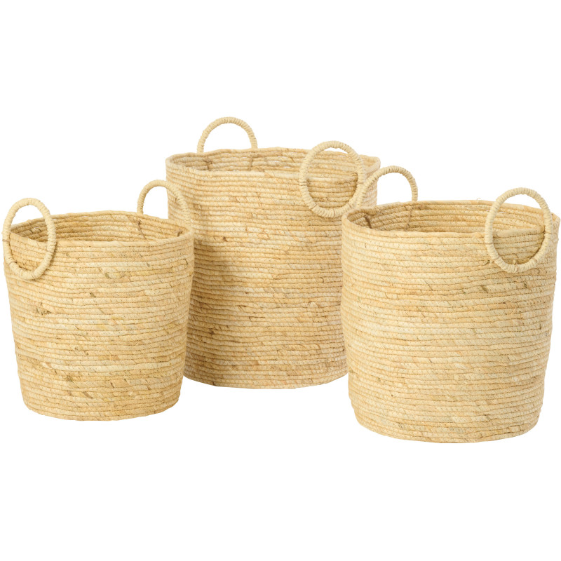 Lot de 3 Paniers de rangement ethnique chic Maïs Naturel Calindra 