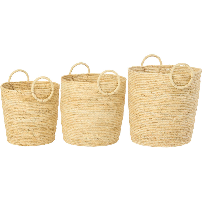 Lot de 3 Paniers de rangement ethnique chic Maïs Naturel Calindra 