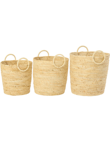 Lot de 3 Paniers de rangement ethnique chic Maïs Naturel Calindra 
