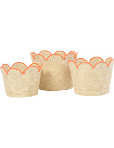 Lot de 3 Paniers de rangement déco bohème Fleur Feuille de maïs Naturel Orange Hélioda 