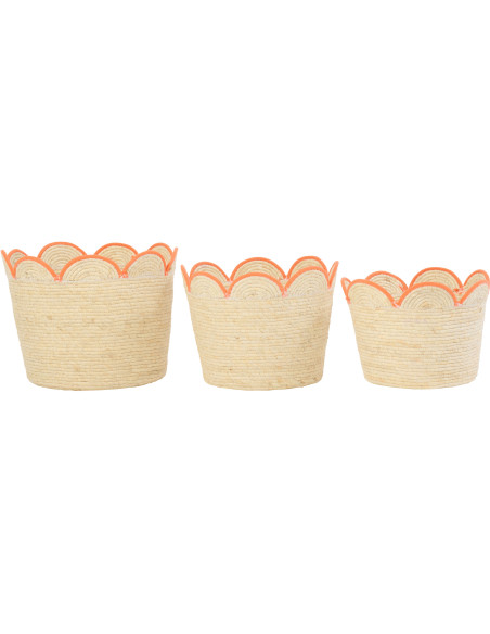 Lot de 3 Paniers de rangement déco bohème Fleur Feuille de maïs Naturel Orange Hélioda 