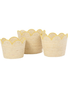Lot de 3 Paniers de rangement déco bohème Fleur Feuille de maïs Naturel Jaune Hélioda 