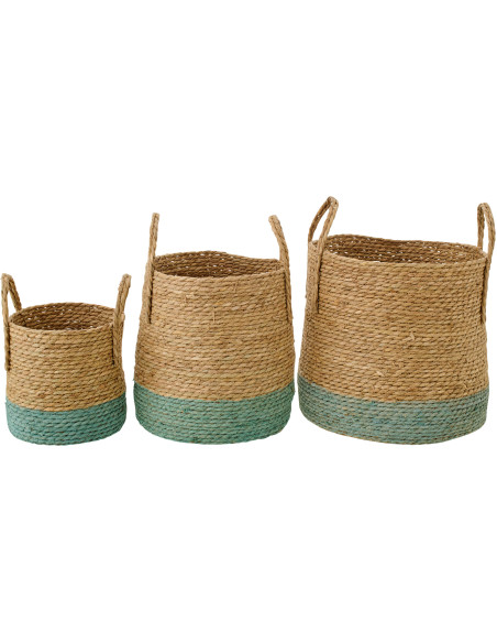 Lot de 3 Paniers de rangement bord de mer Jonc de mer Naturel Turquoise Tressé Nautilio 