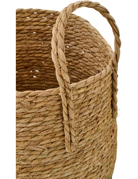 Lot de 3 Paniers de rangement bord de mer Jonc de mer Naturel Turquoise Tressé Nautilio 