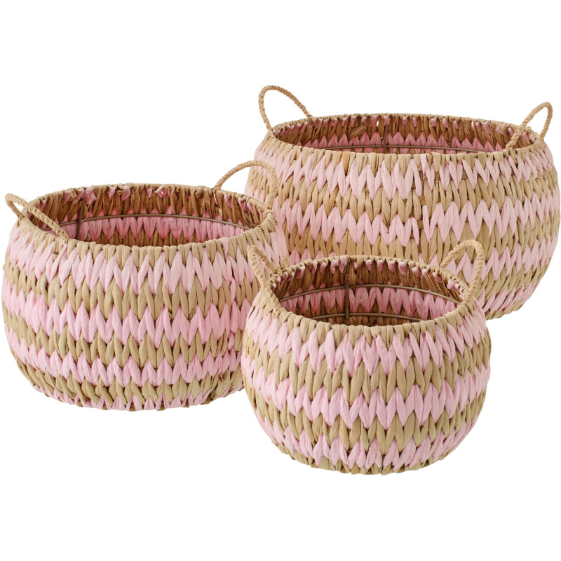 Lot de 3 Paniers de rangement bohème Jonc de mer Rose clair Naturel Tressé Tissania 