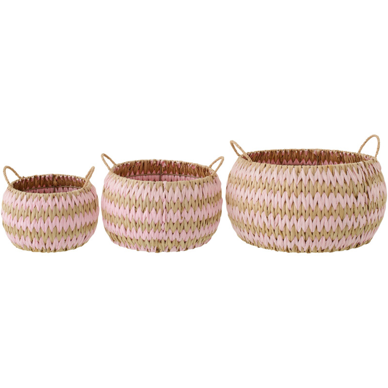 Lot de 3 Paniers de rangement bohème Jonc de mer Rose clair Naturel Tressé Tissania 