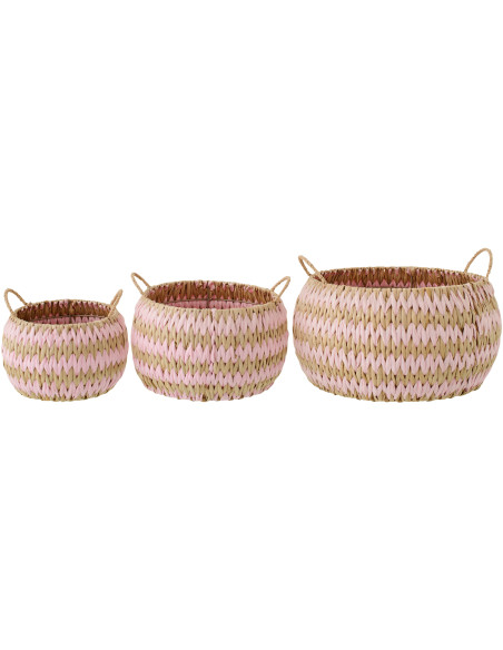 Lot de 3 Paniers de rangement bohème Jonc de mer Rose clair Naturel Tressé Tissania 